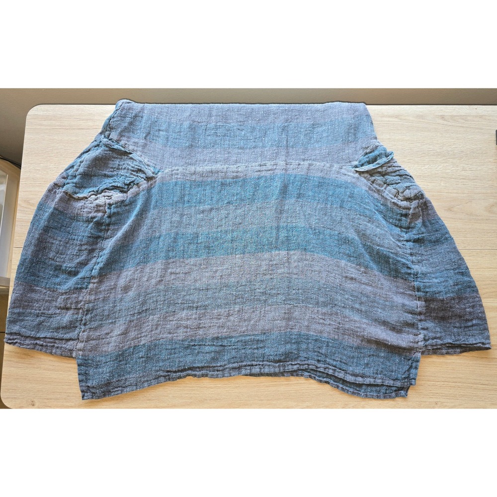 Luukaa Women Tunic Top Large Blue Gray Striped Linen Pocket Lagenlook minimalist - Picture 6 of 11